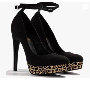 FOWT Women's Leopard High Platform Ankle Strap Pumps Super High Heels Stiletto
